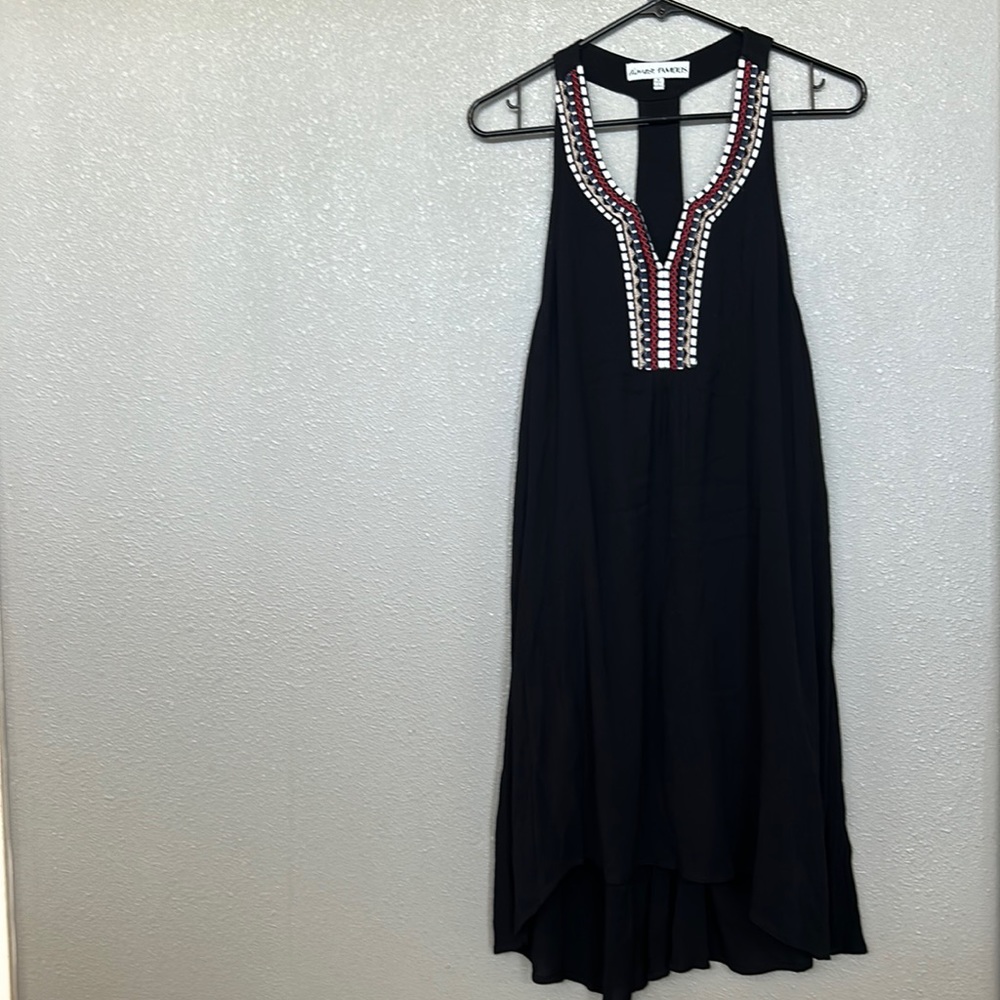 Black Sleeveless High Low Embroidered Dress Size Medium